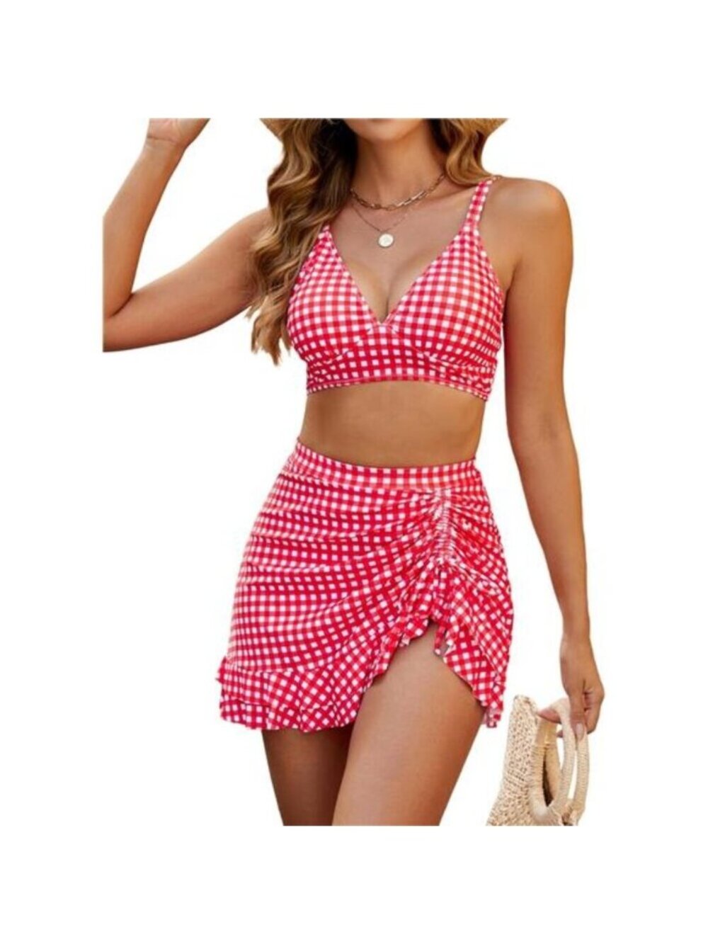 Women's High Waisted Bikini Set Tummy Control Swim Skirt Two Piece Swim Suit